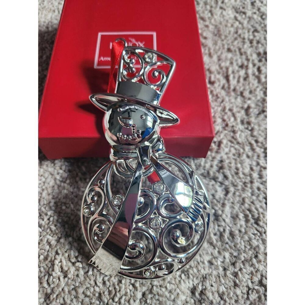 Lenox Sparkle and Scroll Clear Crystal Snowman Ornament Silverplate